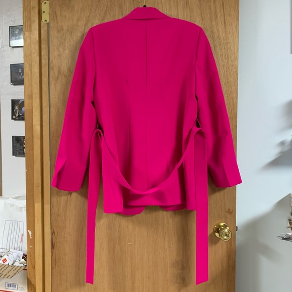 ZARA Hot Pink Belted Tuxedo Collar BLAZER! Lined Barbiecore Business Casual NWT - Picture 10 of 14